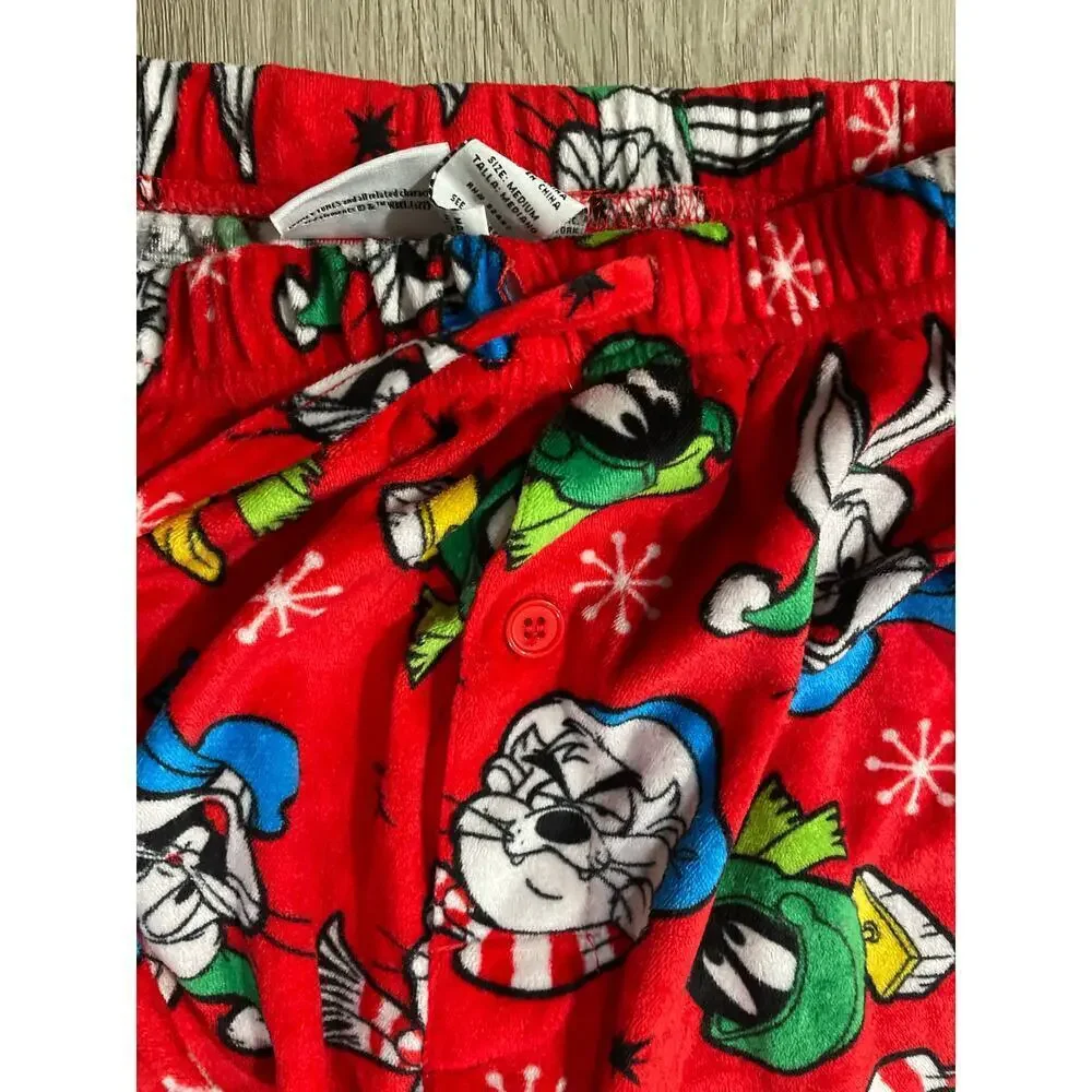 Looney Tunes Christmas Pajama Pants, Youth Medium, red with Bugs Bunny, Daffy